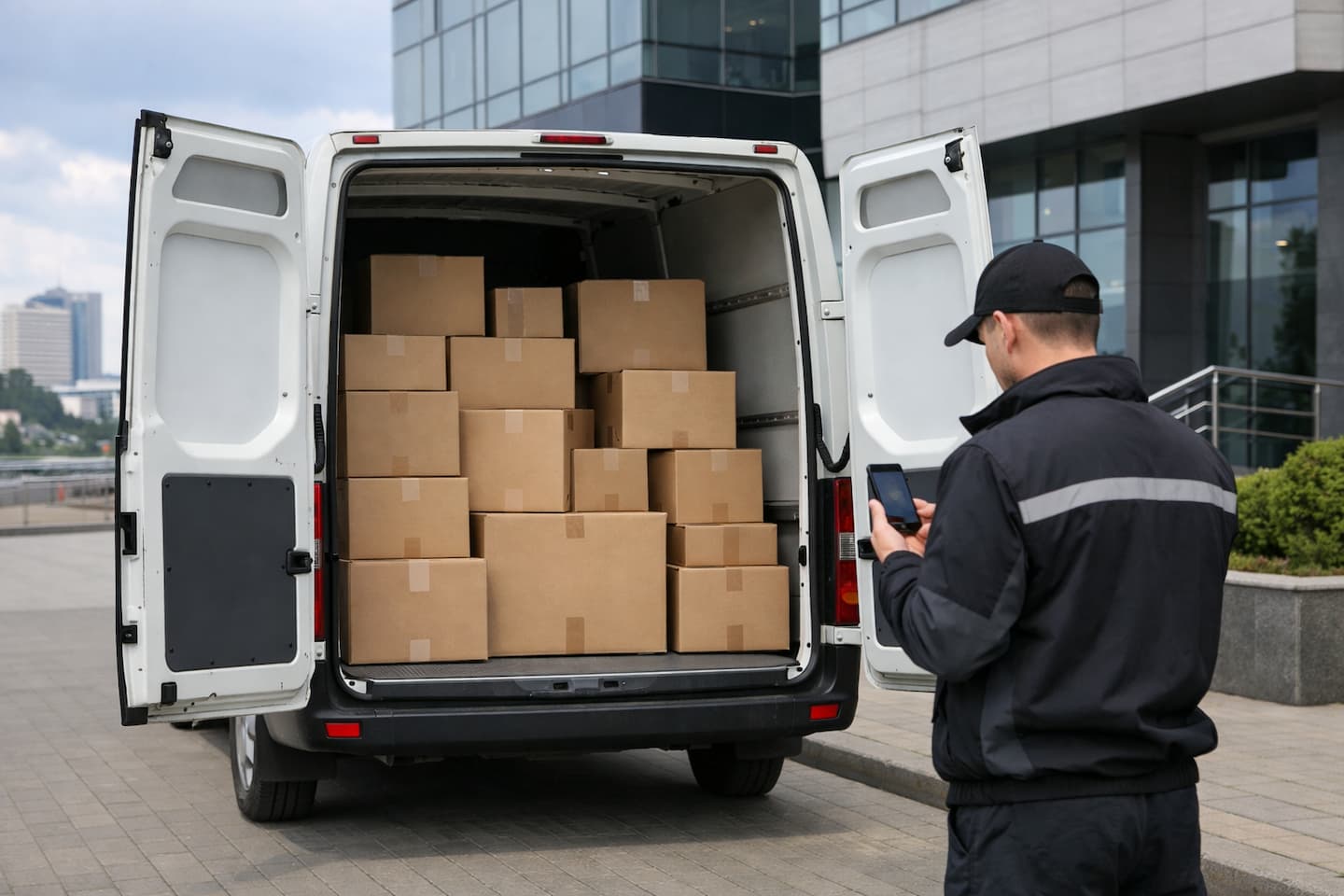 Грузовой курьер Яндекс Доставки в Минске перед выходом на маршрут